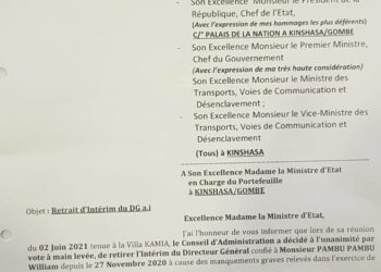 RDC/Portefeuille : le poste du Directeur général de la RVA de nouveau vacant