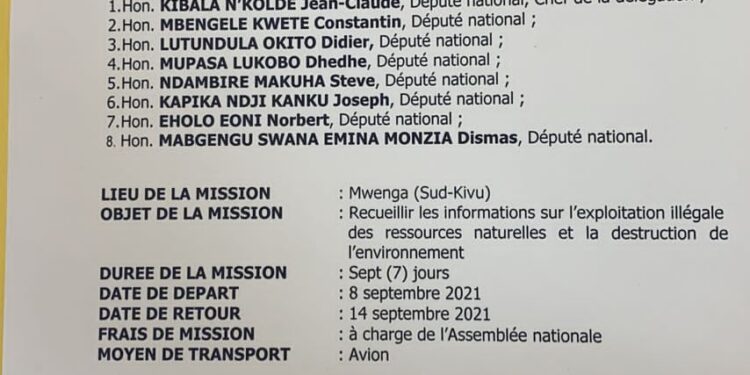 Assemblée nationale : huit (8) députés en mission à Mwenga (Sud-Kivu) contre l’exploitation illégale des ressources naturelles
