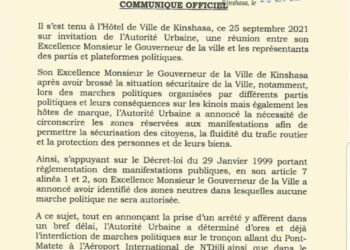 Kinshasa : plus de marches politiques dans le centre-ville et sur l’axe Pont Matete – Aéroport de N’Djili (Document)