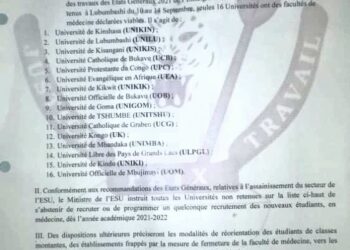 ESU : les seize (16) universités habilitées à organiser la faculté de médecine en RDC (Document)