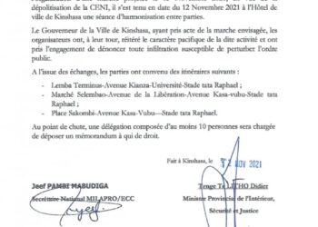 Kinshasa : les itinéraires retenus pour la marche de MILAPRO/RDC- CALCC ce samedi (Document)