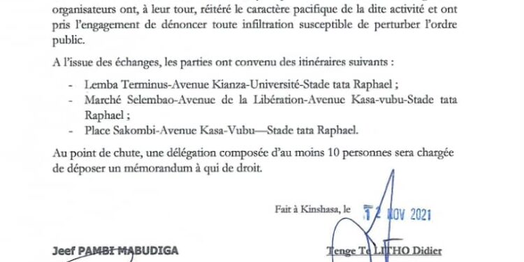 Kinshasa : les itinéraires retenus pour la marche de MILAPRO/RDC- CALCC ce samedi (Document)