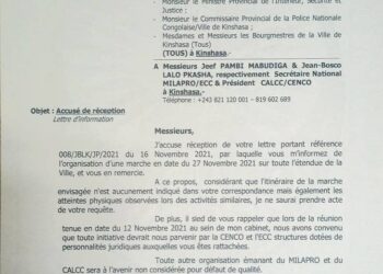 Marche, sit-in MILAPRO-CALCC à Kinshasa : Gentiny Ngobila dit non (Document)