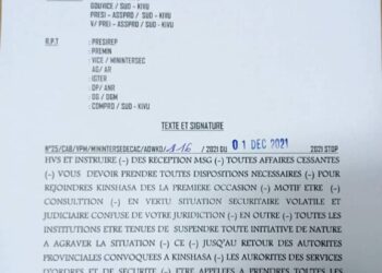 Sud-Kivu : le gouverneur, le président de l’Assemblée provinciale et leurs adjoints rappelés à Kinshasa (Document)