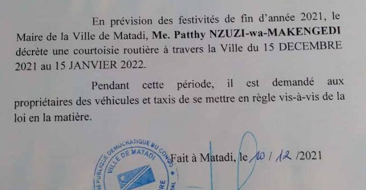 Kongo central : le maire Patthy Nzuzi décrète un mois de courtoisie routière à Matadi
