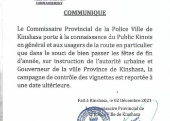 Kinshasa : la campagne de vignette reportée sine die (communiqué)