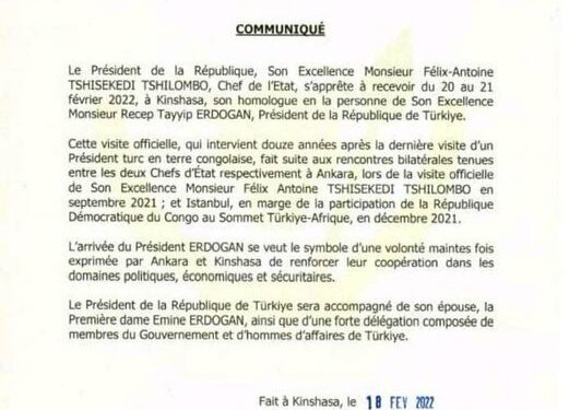 Turquie-RDC : le président Erdogan attendu ce dimanche à Kinshasa