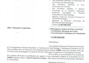 EPST/Haut Katanga : Pour avoir exigé « 3000 FC, frais de carême par élève », Mgr coordinateur Gédéon Ilunga  mal barré