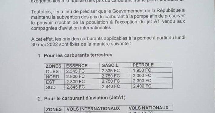 RDC/Economie: le carburant en hausse dès ce lundi 30 mai (Document)
