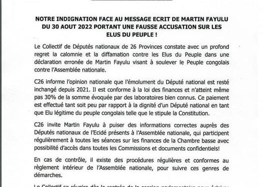 Emoluments des députés : Fayulu a menti