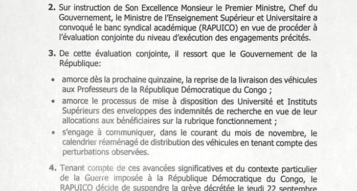 ESU: les professeurs du RAPUICO suspendent la grève (Officiel)