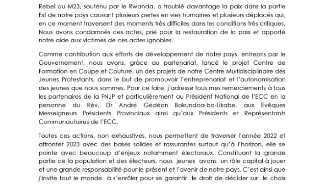 Festivités de fin d&rsquo;année : message de vœux de Me Willy Masaka aux jeunes protestants