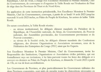 Évaluation État de siège  : Kinshasa abrite une table ronde dès ce lundi ( Communiqué officiel)