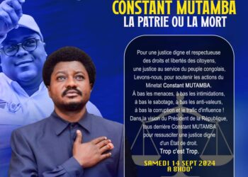Invitation : grande marche de soutien au MINÉTAT Constant Mutamba ce samedi 14 septembre à Kinshasa